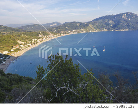 Panoramic view of Agios Georgios Pagon sand beach 59985122