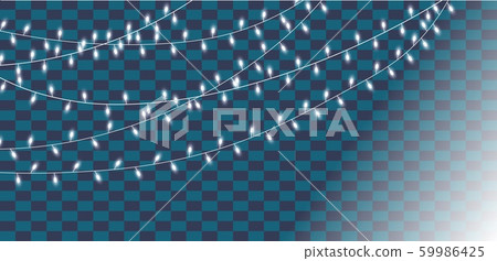 Christmas lights on transparent background. Glowing lights for Christmas and New Year. Blue lights garland. Collection of glowing garland. Vector illustration 59986425