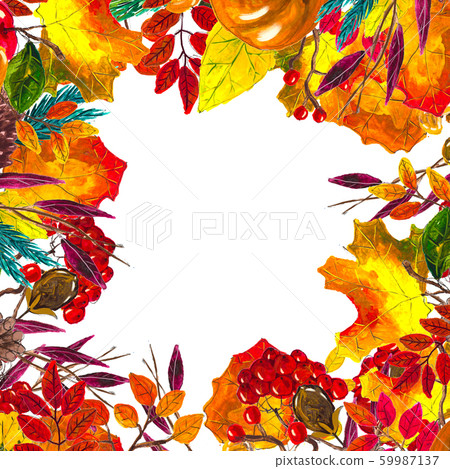 Autumn leaves border. Watercolor hand drawn frame Autumn leaves border. Watercolor hand drawn frame 59987137