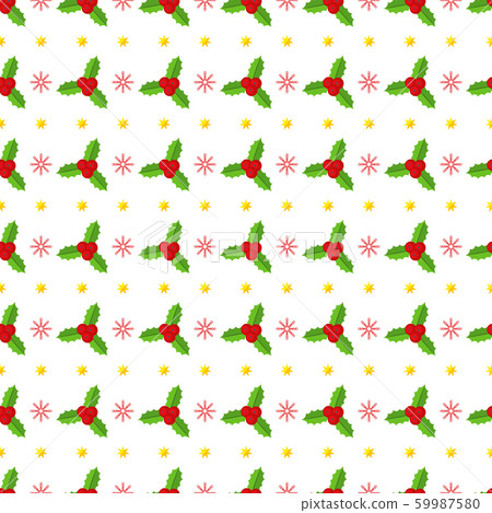 Seamless pattern with Holly berry branch. Flat vector illustration. 59987580