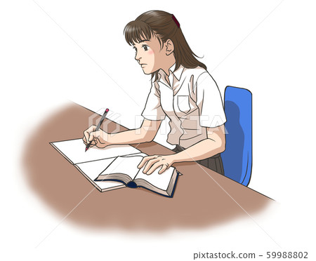 High school girls studying (summer clothes) - Stock Illustration [59988802]  - PIXTA