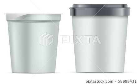 Round paper jar set. Silver white matte yogurt pot 59989431