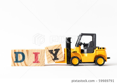 Toy forklift hold wood letter block Y to complete word DIY Toy forklift hold wood letter block Y to complete word DIY 59989791