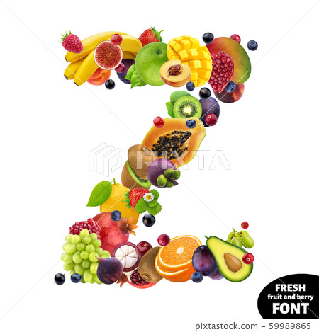 Letter Z made of berries and fruits, food font isolated on white background 59989865