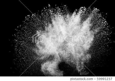 White powder explosion cloud against black background.White dust particles splash. 59991237