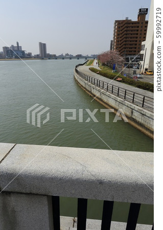 Niigata, Niigata City, Looking upstream from the Bandai Bridge toward the Shinano River 59992719