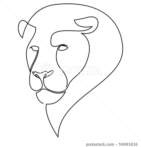 One line design silhouette of lion. Hand drawn minimalism style. Vector illustration One line design silhouette of lion. Hand drawn minimalism style. Vector illustration 59993816