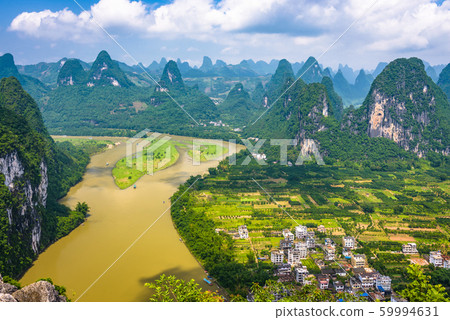 Karst Mountain landscape on the Li River in rural Guilin, China. 59994631