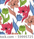 Vector Tulip engraved ink art. Floral botanical flower. Seamless background pattern. Fabric 59995725
