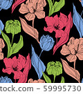 Vector Tulip engraved ink art. Floral botanical flower. Seamless background pattern. Fabric 59995730