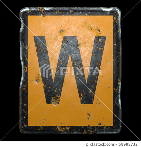 Public road sign orange and black color with a capital letter W in the center isolated on black background. 3d Public road sign orange and black color with a capital letter W in the center isolated on black background. 3d 59995732