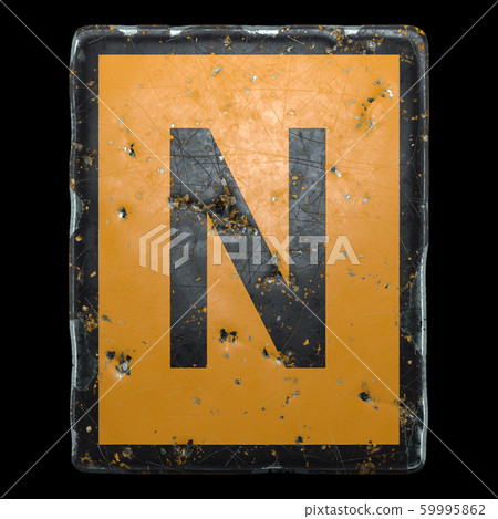 Public road sign orange and black color with a capital letter N in the center isolated on black background. 3d 59995862