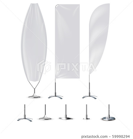 Realistic banner flag 3d mockup on white backdrop. 59998294