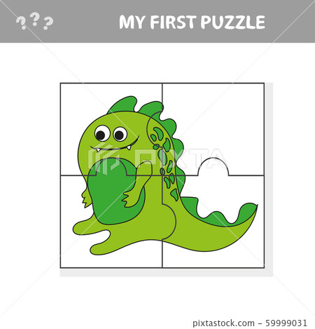 Cute puzzle game. Vector illustration of puzzle game with happy cartoon dino Cute puzzle game. Vector illustration of puzzle game with happy cartoon dino 59999031