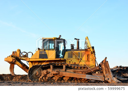 Track-type bulldozer, earth-moving equipment.