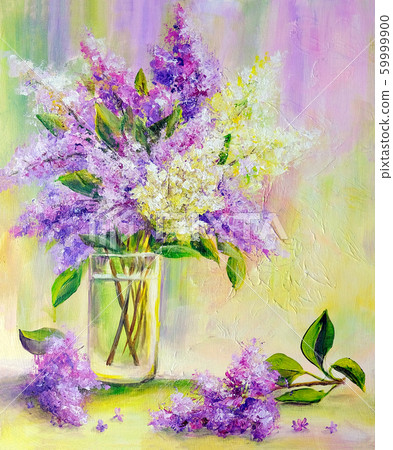 Lilac bouquet in a vase. Oil painting Lilac bouquet in a vase. Oil painting 59999900