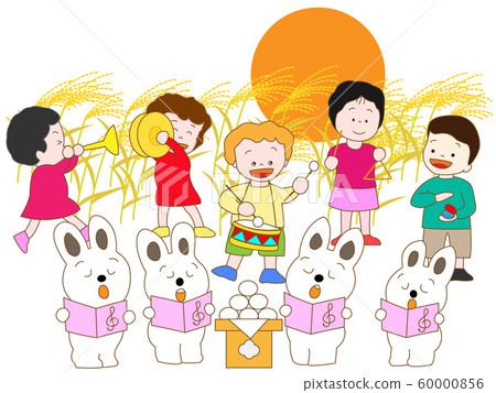 Full Moon Night Kids And Rabbit Concert Stock Illustration 60000856 Pixta