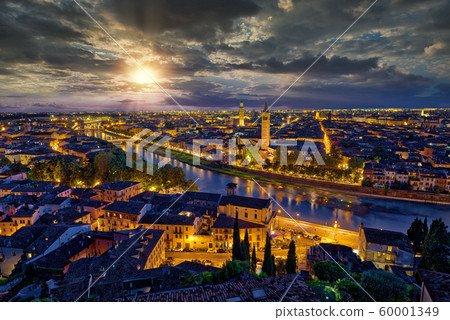 Panoramic aerial view of Verona, Italy at summer Panoramic aerial view of Verona, Italy at summer 60001349