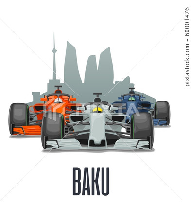 Cityline Baku and three racing cars on Grand Prix. Cityline Baku and three racing cars on Grand Prix. 60001476