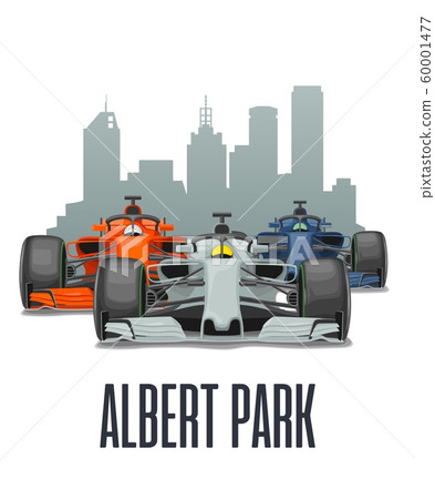 Cityline Melbourne and three racing cars on Grand Cityline Melbourne and three racing cars on Grand 60001477