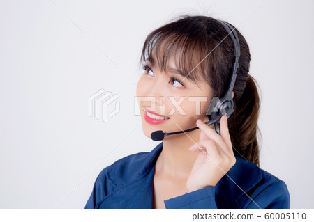 Beautiful portrait young asian business woman customer service job call center in headset Beautiful portrait young asian business woman customer service job call center in headset 60005110