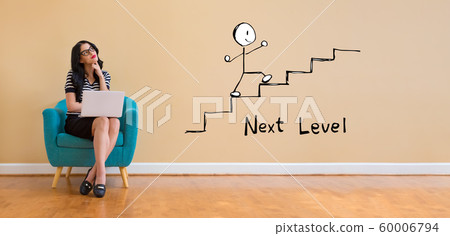 Next level concept with woman using a laptop 60006794