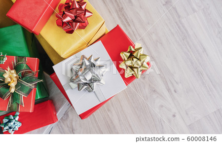 Gift boxes, Christmas present on wooden floor 60008146