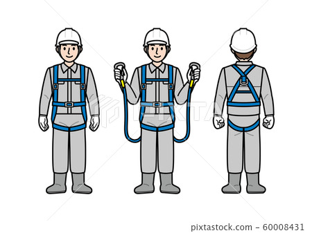 Men wearing safety belts Workers working at heights Safety belts Full harness 60008431