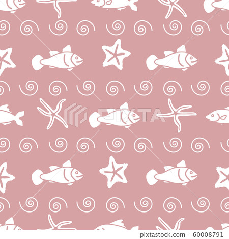 Vector seamless pattern with starfish and fish - Stock Illustration ...