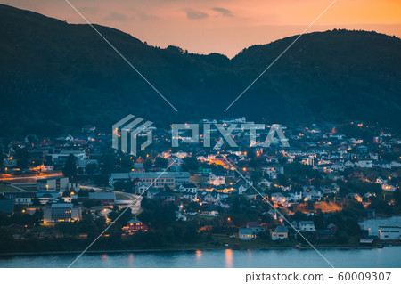 Alesund, Norway. Night View Of Residential Area In Alesund Skyline. Cityscape In Summer Morning 60009307