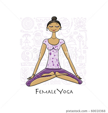 Young girl in lotus position. Padmasana women meditation. Sketch for your design Young girl in lotus position. Padmasana women meditation. Sketch for your design 60010368