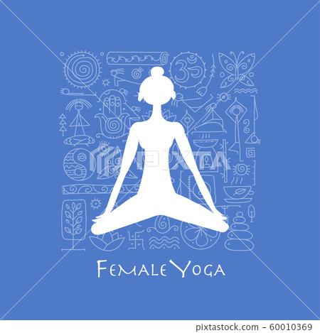 Young girl in lotus position. Padmasana women meditation. Sketch for your design 60010369