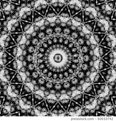 Floral kaleidoscopic pattern. Monochrome geometric ornament . Mandala . Abstract black and white background 60010742