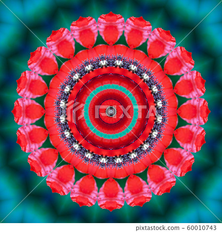 Floral kaleidoscopic pattern. Flower geometric ornament . Mandala . Abstract background Floral kaleidoscopic pattern. Flower geometric ornament . Mandala . Abstract background 60010743