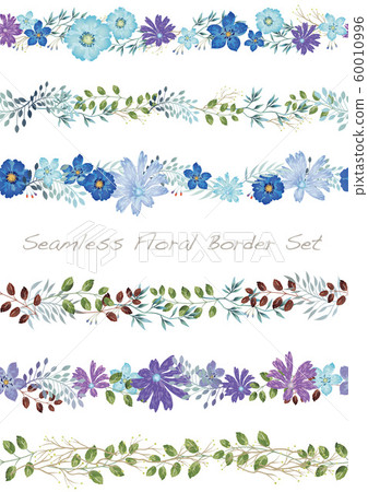 Watercolor style floral seamless border set 60010996