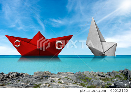 Rescue concept - Coast guard paper boat with lifebuoy Rescue concept - Coast guard paper boat with lifebuoy 60012160