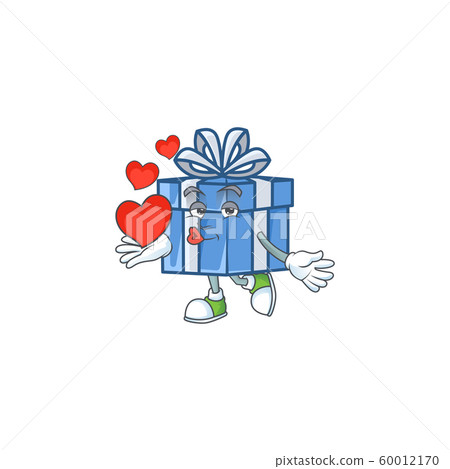 With heart blue gift box cartoon character mascot style With heart blue gift box cartoon character mascot style 60012170