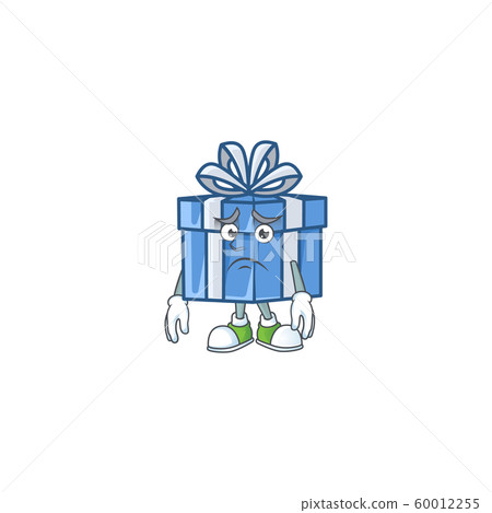 Blue gift box Cartoon character showing afraid look face Blue gift box Cartoon character showing afraid look face 60012255