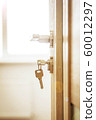 Door lock , door open in front of room blur background 60012297
