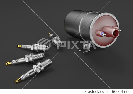 Igniter coil, Ignition and glowplug system. 3d rendering Igniter coil, Ignition and glowplug system. 3d rendering 60014554