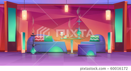 Shisha hookah bar interior, empty cafe for smoking Shisha hookah bar interior, empty cafe for smoking 60016172