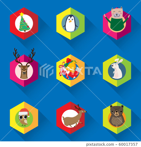 vector set of Christmas ornament, Christmas tree and cute cartoon animal character for winter seasonal decorated 60017357