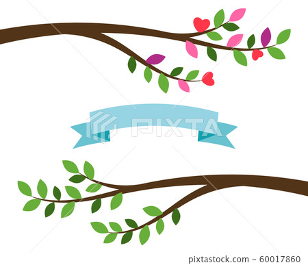 Cartoon tree branches and blue ribbon Cartoon tree branches and blue ribbon 60017860