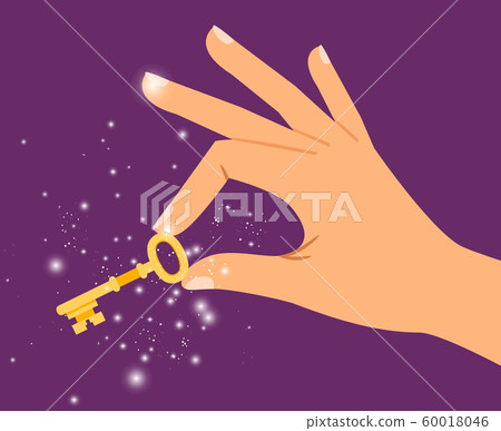 Golden sparkling key in hand 60018046