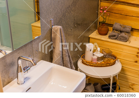 Washbasin in the bathroom. Modern interior design. 60018360