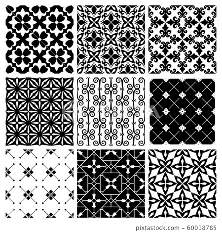 Decorative monochrome tile vintage patterns Decorative monochrome tile vintage patterns 60018785