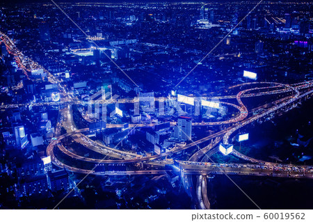 Lighting modern business buildings, transport - top view of Bangkok at dusk from Baiyoke Sky Hotel 60019562