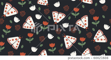 Seamless pattern with decorative butterflies moth - Stock Illustration ...