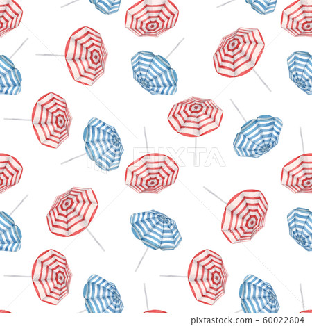 Beautiful vector watercolor seamless pattern with beach sun umbrellas. Ready summer print for swimwear fabric. 60022804