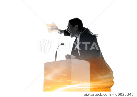 Speaker, coach or chairwoman during politician speech on white background 60023345